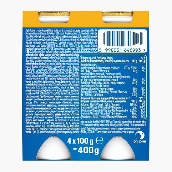 Iaurt de băut cu piersică și fructul pasiunii, vitamine (C, B6 și D) și magneziu, 4x100g