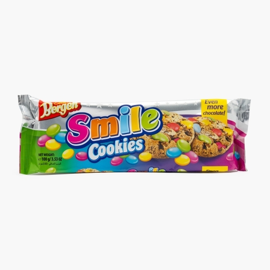 Fursecuri cu chipsuri de ciocolată și drajeuri de ciocolată glazurate Smile cookies, 100g