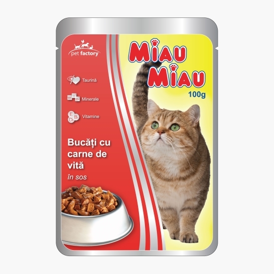 Hrană umedă pentru pisici, 100g, carne de vită în sos 