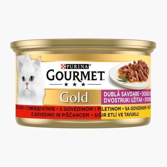 Hrană umedă pentru pisici, 85g, Double Pleasure cu vită și pui în sos