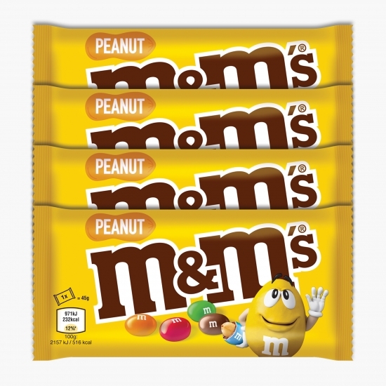 M&M'S - Arahide învelite în ciocolată cu lapte 4x45g, 180g