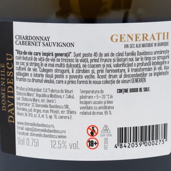Vin alb sec Generații Chardonnay & Cabernet Sauvignon, 12.5%, 0.75l