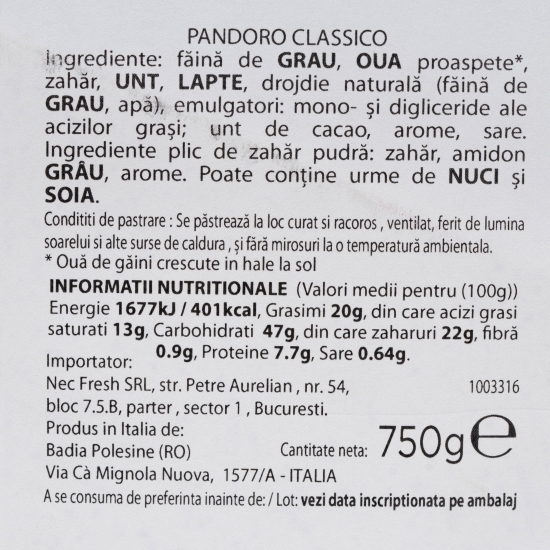 Pandoro clasic 750g
