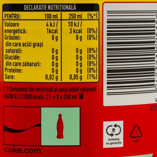 Băutură carbogazoasă cola lămâie, zero zahăr, 2l