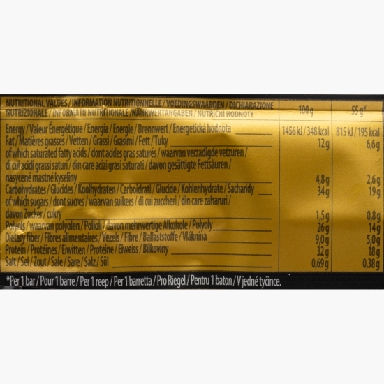 Baton proteic crocant cu ciocolată neagră și cocos 55g