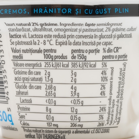 Iaurt natural 2% grăsime 150g