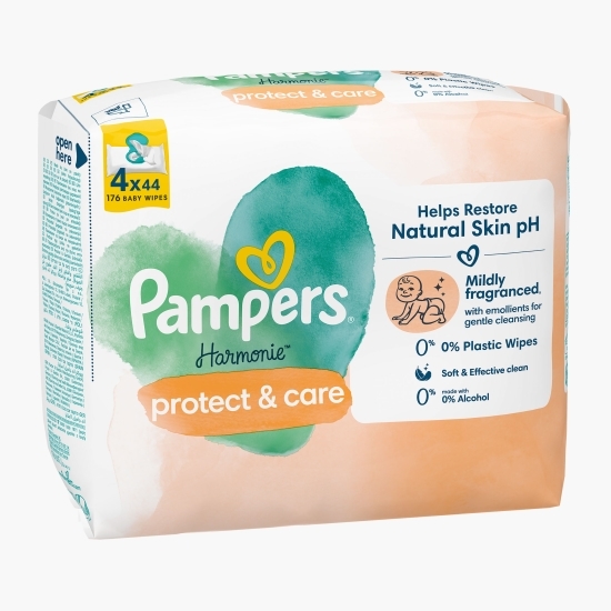 Șervețele umede pentru bebeluși Harmonie Calendula, 4 pachete x 44 buc, 176 buc