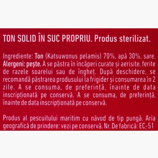 Ton solid în suc propriu 3x80g