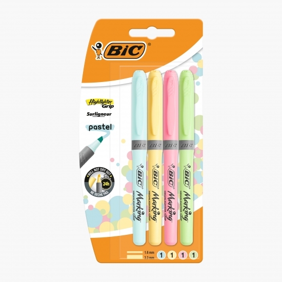 Evidențiator Brite Liner Grip Pastel Bl/4 (bleu, galben pal, roz pal, lime) 4 buc