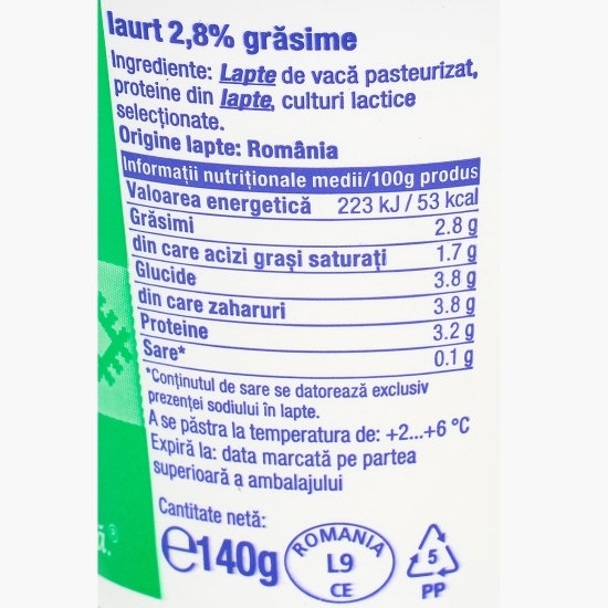Iaurt natural 2.8% grăsime, 140g