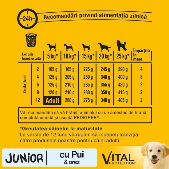 Hrană uscată pentru câini Junior de talie medie, 15kg, cu pui și orez