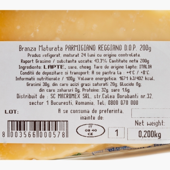 Brânză Parmigiano Reggiano maturată 24 luni, DOP, 200g
