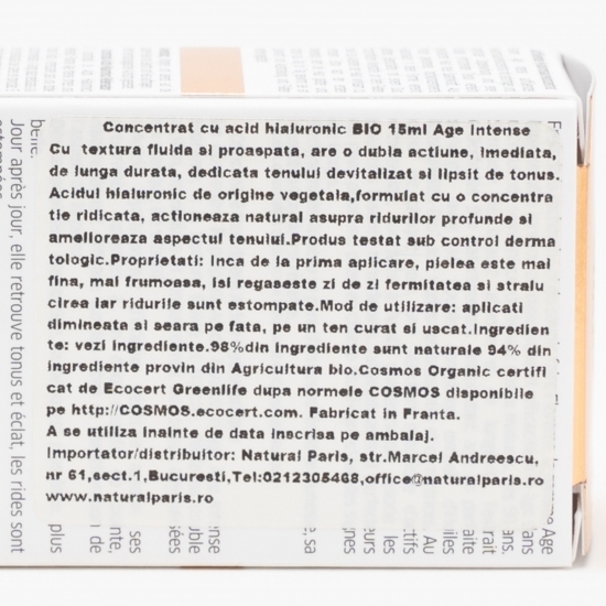 Concentrat bio cu acid hialuronic pentru față 15ml