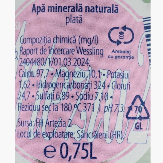 Apa minerală naturală plată, sticlă, 0.75l