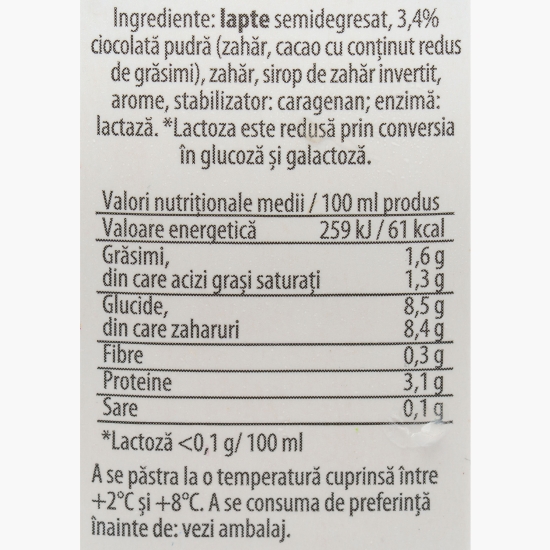 Lapte fără lactoză cu aromă de ciocolată 200ml