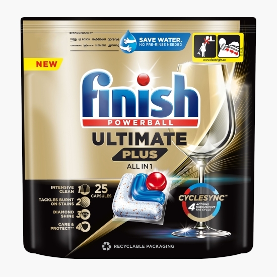 Detergent capsule pentru mașina de spălat vase Finish Ultimate Plus, 25 spălări