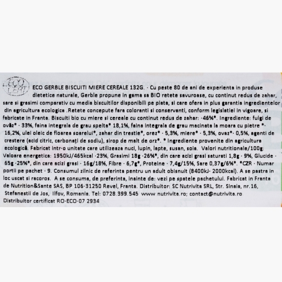 Biscuiți eco cu cereale și miere 132g
