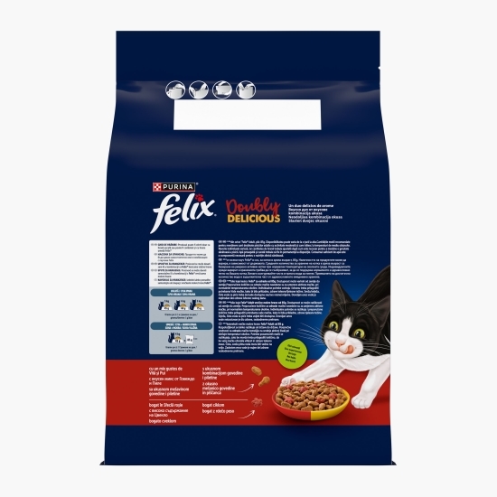 Hrană uscată pentru pisici Adult, 3kg, Doubly Delicious, cu vită, pui și sfeclă roșie