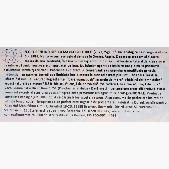 Ceai eco Mango & Citrice, 20 plicuri, 36g