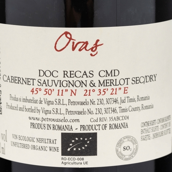 Vin roșu sec Merlot & Cabernet Sauvignon eco, 14.5%, 0.75l