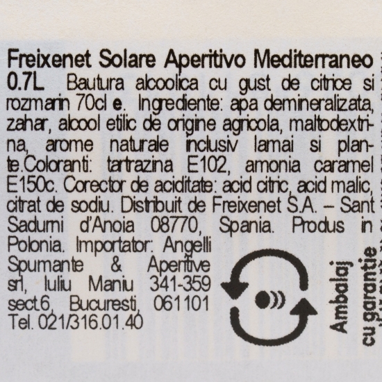Băutură alcoolică cu gust de citrice și rozmarin Solare Aperitivo Mediterraneo 700ml