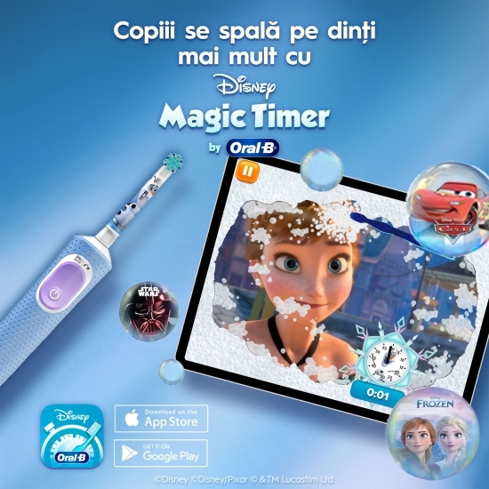 Periuță de dinți electrică Pro Kids Frozen, 2 moduri de periaj, 1 capăt, 4 autocolante, trusă de călătorie, 3+ ani