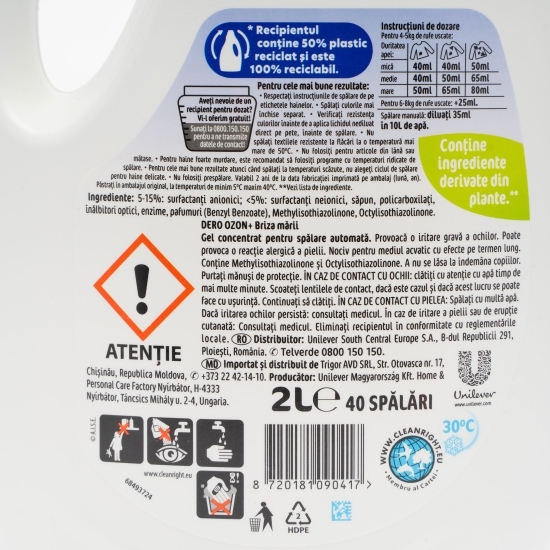Detergent de rufe lichid automat Briza mării 40 spălări 2l