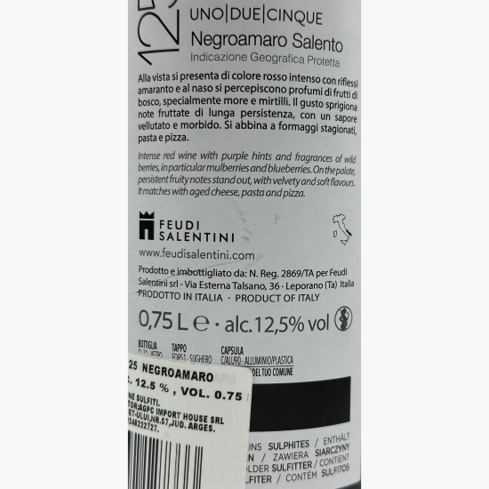 Vin roșu sec 125 Negroamaro Salento IGP, 12.5%, 750ml