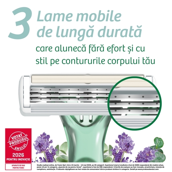 Aparat de ras pentru femei Soleil Escape cu 3 lame, Lavandă & Eucalipt, 3 buc