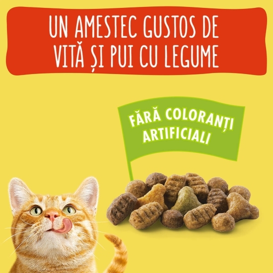 Hrană uscată pentru pisici adult, 10kg, cu vită, pui și legume