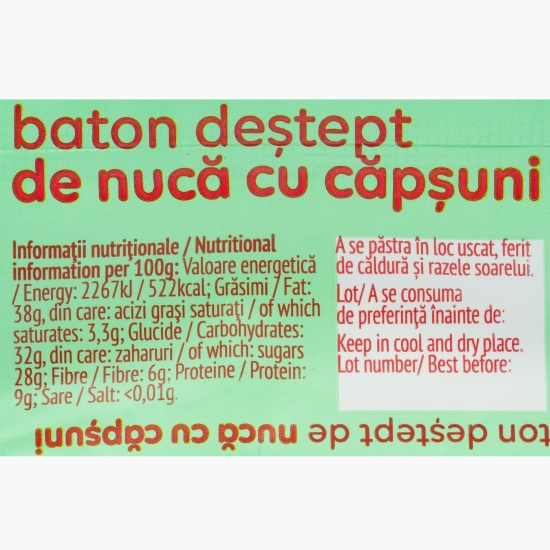 Baton vegan de căpșuni cu nucă, fără gluten 30g