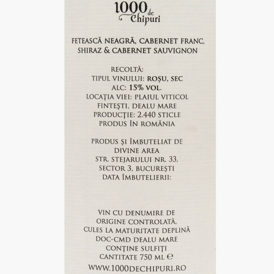 Vin roșu sec Fetească Neagră, Cabernet Franc, Shiraz & Cabernet Sauvignon, 15%, 750ml