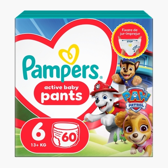 Scutece chiloțel Active Baby Pants Patrula Cățelușilor, mărimea 6, 13+ kg, 60 buc