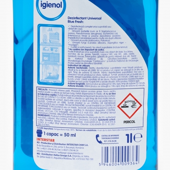 Dezinfectant universal fără clor pentru pardoseli și suprafețe Blue Fresh 1l