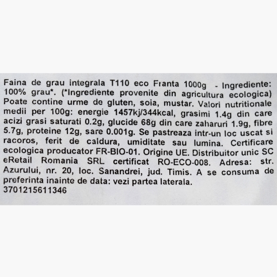 Făină integrală de grâu eco T110, 1kg