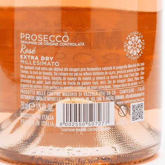 Vin spumant rose extra sec Prosecco D.O.C. Millesimato, 11%, 0.75l