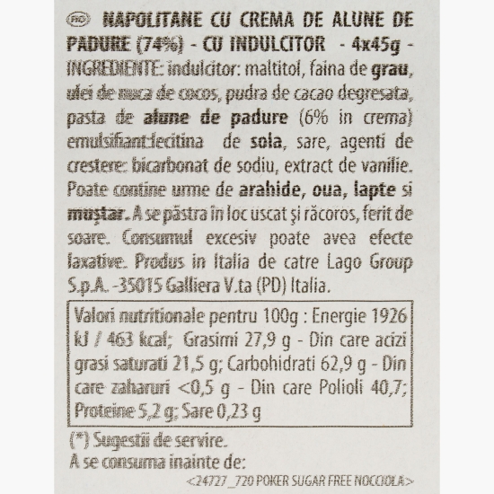 Napolitane cu cremă de alune fără zahăr 4x45g