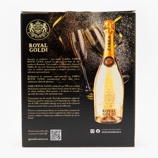 Vin spumant alb demisec Royal Gold 23K, 11%, 0.75l + 2 pahare