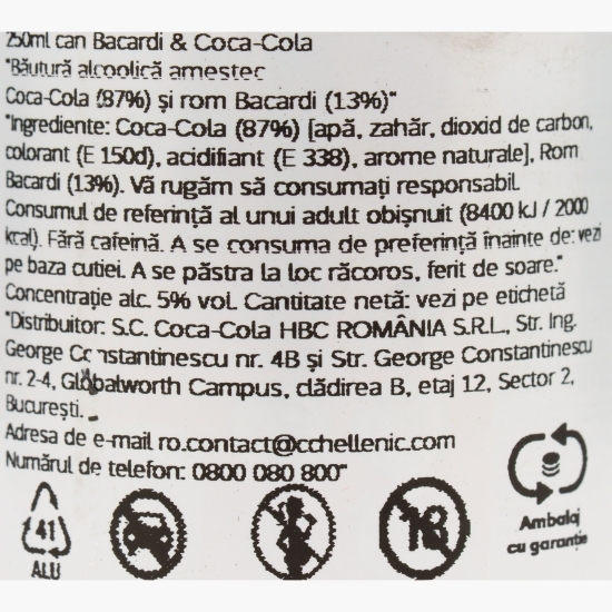 Cocktail rom & cola, 5%, 250ml