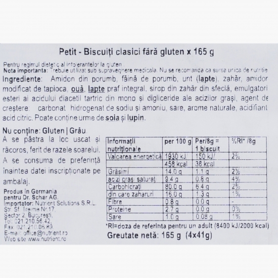 Biscuiți clasici fără gluten Petit 165g 