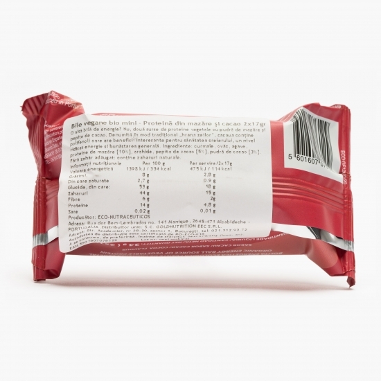 Bile vegane eco mini - proteină din mazăre și cacao 2x17g