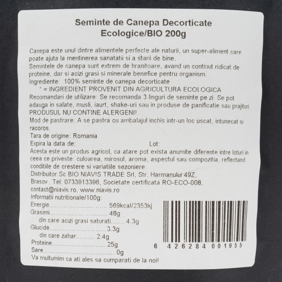 Semințe de cânepă decorticate eco 200g