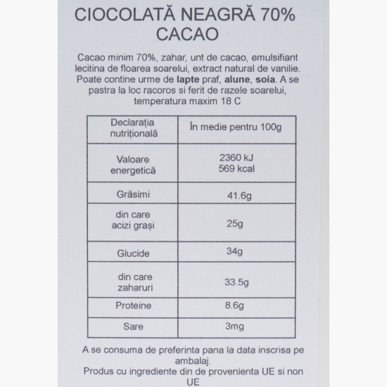 Ciocolată neagră 70% cacao 80g