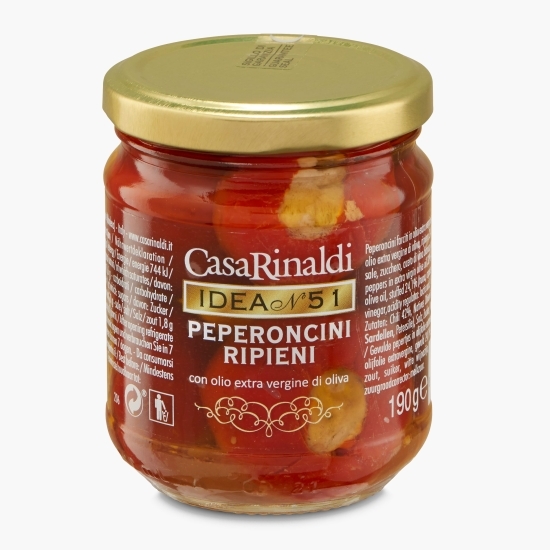 Ardei iuți umpluți cu cremă de ton, în ulei de măsline extravirgin 190g