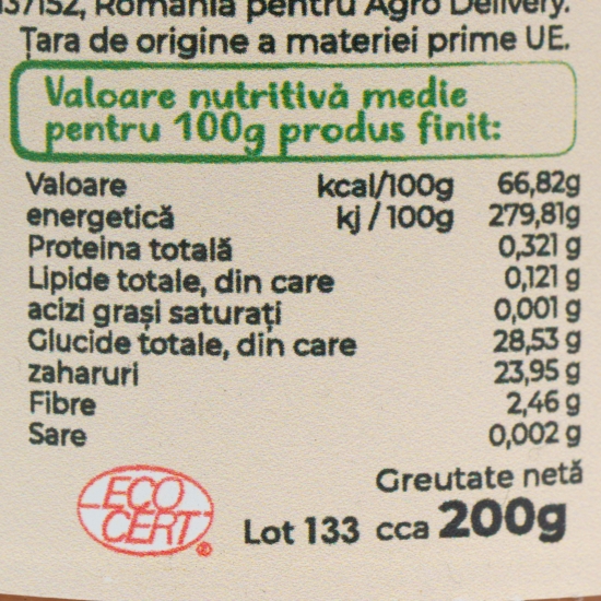 Gem de pere cu ghimbir, fără zahăr adăugat, eco 200g