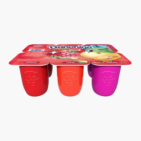 Brânzică de vaci cu piure de căpșuni, cireșe și zmeură 6x50g