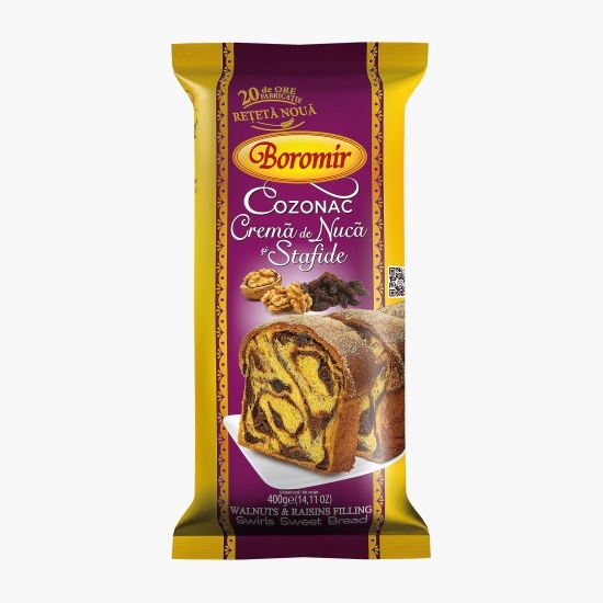 Cozonac cremă de nucă și stafide 400g