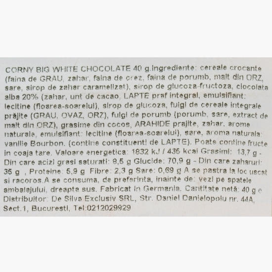 Baton de cereale cu ciocolată albă 40g