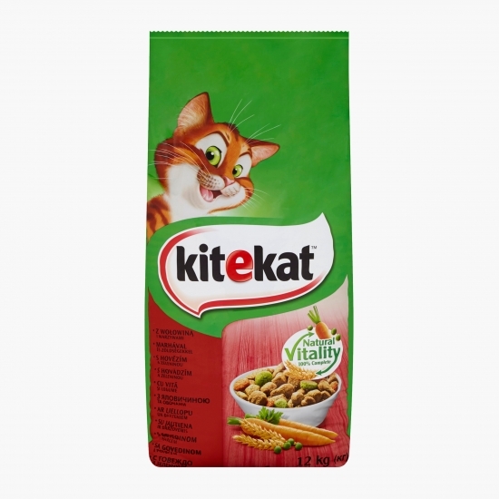 Hrană uscată pentru pisici adulte, 12kg, cu vită și legume