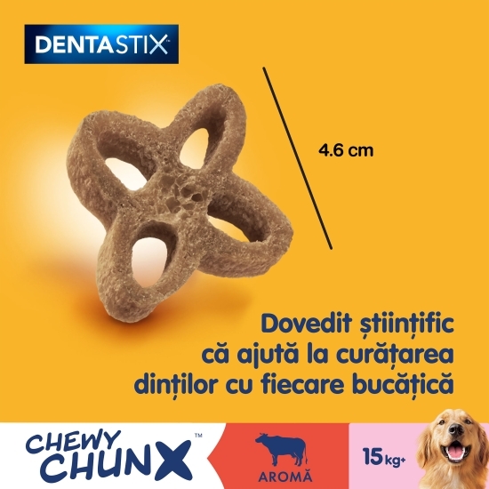 Recompense pentru câini de talie medie și mare, 68g, DentaStix Chewy Chunx cu aromă vită